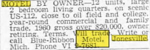 Blue Ribbon Motel - Dec 1961 For Sale